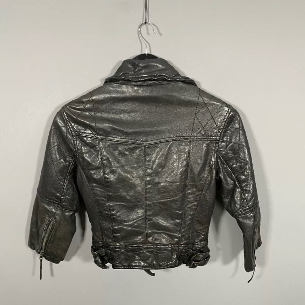 All Saints Worley Cropped 3/4 Sleeve Moto Leather Jacket - Picture 15 of 16